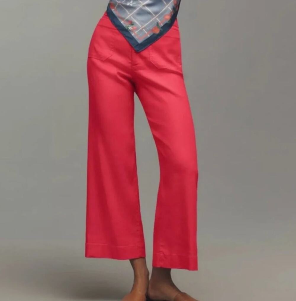 Anthropologie Maeve Colette Linen Blend Crop Wide Leg Pants Geranium NWT Size 22